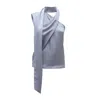 Julia Allert Women's Blue / Black Asymmetrical Satin Top With Choker Collar Light Blue