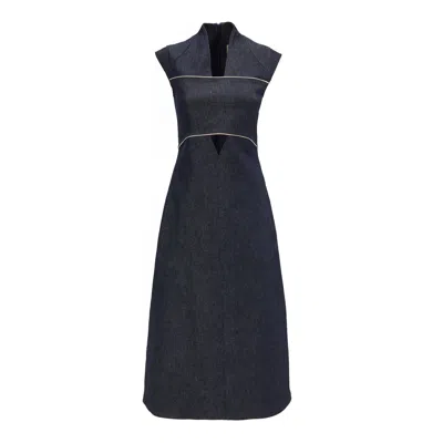 Julia Allert Women's Blue Denim V-neck Sleeveless Midi Dress