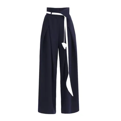 Julia Allert Women's Blue Fashion Forward Wide-leg Pants & Contrast Belt - Navy