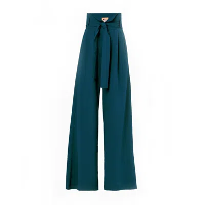 Julia Allert Women's Blue / Green Emerald High Waist Long Wide Leg Trousers In Blue/green
