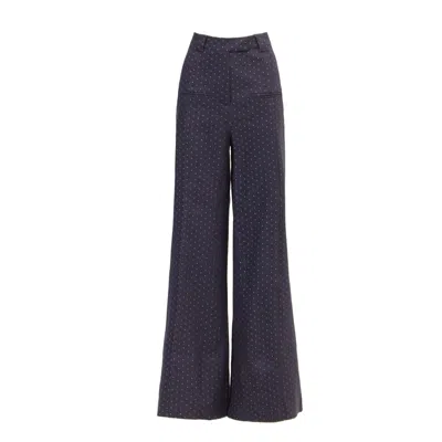 Julia Allert Women's Blue Navy High-waist Wide-leg Denim Pants Polka Dot