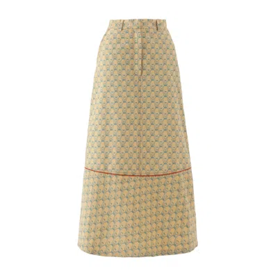 Julia Allert Women's Blue / Neutrals Designer Ankle Length A-line Printed Skirt Beige