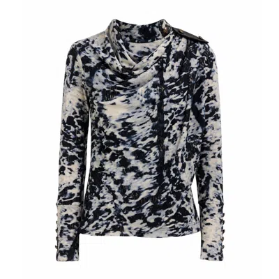 Julia Allert Women's Blue / Neutrals Tie-dye Draped Cowl Neck Knit Top – Ivory & Navy