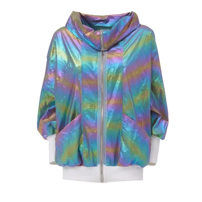 Julia Allert Women's Blue Oversized Zip-up Bomber Jacket Multicolor