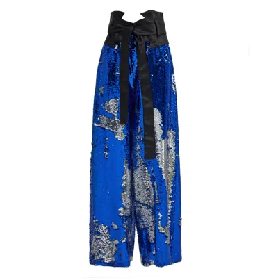 Julia Allert Women's Blue / Silver Palazzo Trousers With Double-sided Sequins Blue Silver In Blue/silver