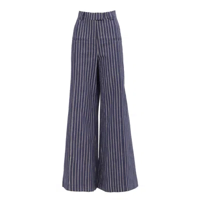 Julia Allert Women's Blue / White Navy High-waist Wide-leg Denim Pants Striped In Blue/white