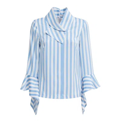 Julia Allert Women's Blue / White Satin Striped Blouse With Asymmetric Collar - Light Blue In Multi
