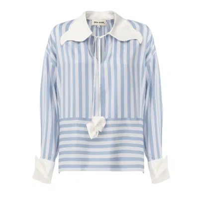 Julia Allert Women's Blue / White Smart Elegance – Silk-touch Striped Long-sleeve Blouse Light Blue