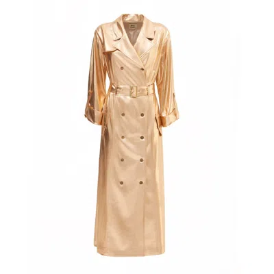 Julia Allert Women's Brown Belted Double-breasted Trench Dress Jersey Bronze