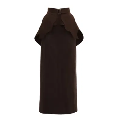 Julia Allert Women's Brown Floor Length High-waisted Skirt With Separate Belt - Two-piece Set