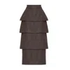 Julia Allert Women's Brown / Grey Tiered High Waist Midi Skirt- Brown-grey Checked In Black