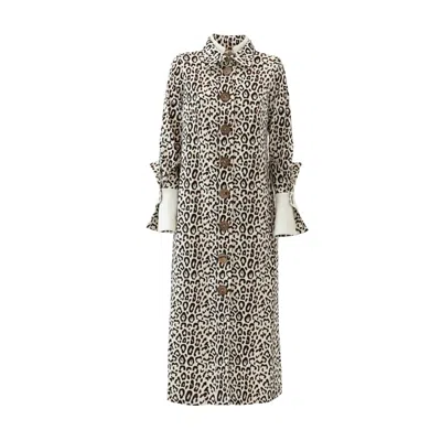 Julia Allert Women's Brown / Neutrals Leopard Print Midi Shirt Dress