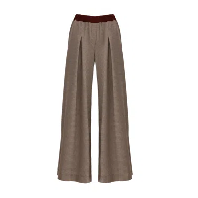 Julia Allert Women's Brown Wide-leg Classic Houndstooth Trousers