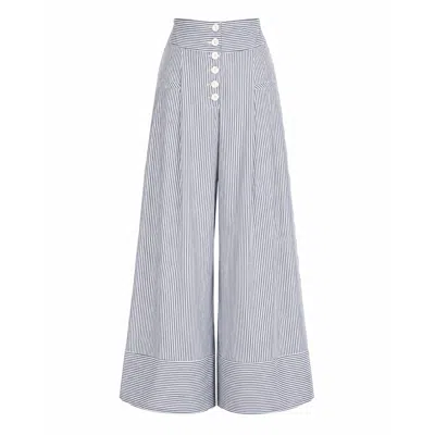 Julia Allert Women's Button Front Palazzo Trousers - Blue Stripe