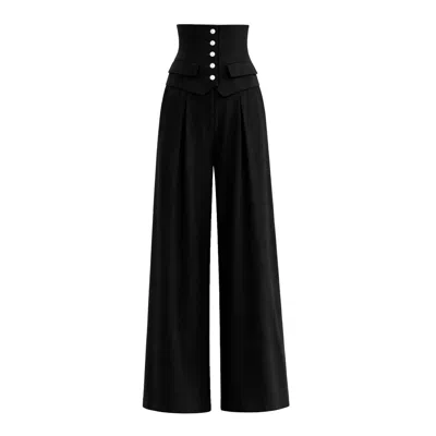 Julia Allert Women's Buttoned Corset-waist Black Tailored Trousers