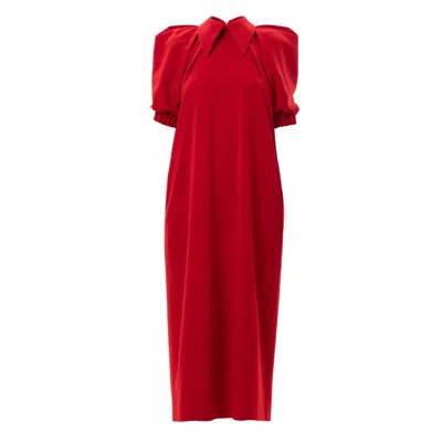 Julia Allert Women's Collared Puff Sleeve Midi Dress - Red
