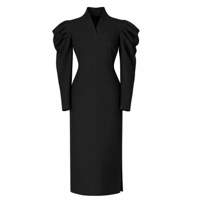 Julia Allert Women's Crepe Midi Dress With Statement Sleeves – Black