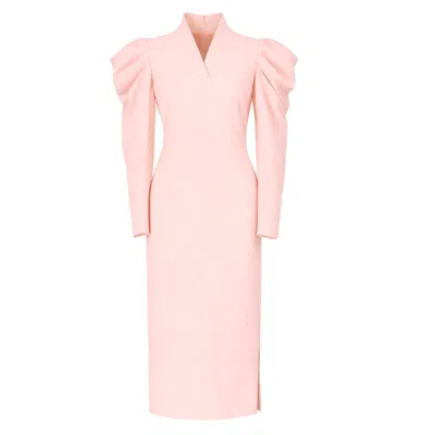 Julia Allert Women's Crepe Midi Dress With Statement Sleeves – Pale Pink