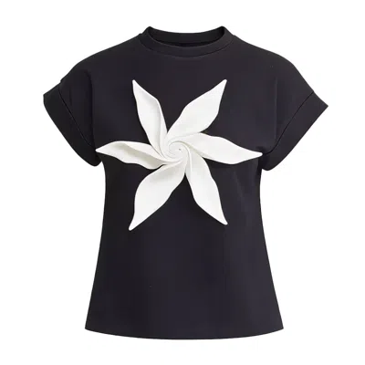Julia Allert Women's Crew-neck Jersey T-shirt With Flower - Black