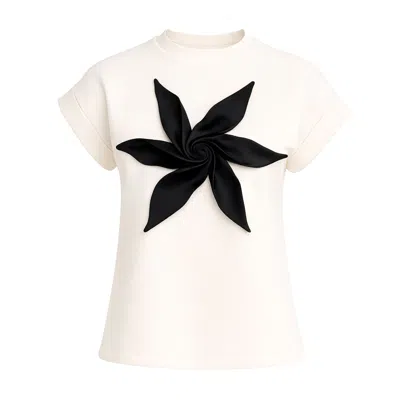 Julia Allert Women's Crew-neck Jersey T-shirt With Flower - Off-white In Neutral