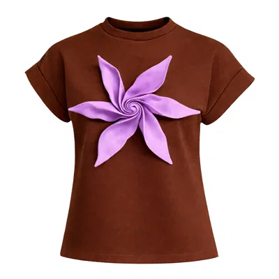 Julia Allert Women's Crew-neck Jersey T-shirt With Flower - Brown