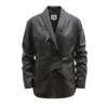 Julia Allert Women's Croc-effect Faux Leather Wrap Blazer Jacket – Black In Black