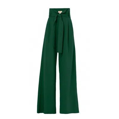 Julia Allert Women's Dark Green High Waist Long Wide Leg Trousers