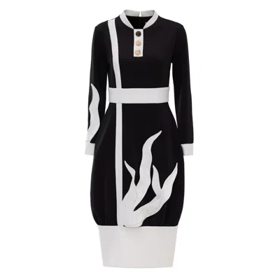 Julia Allert Women's Designer Black Midi Dress With Satin Details And Barrel-style Skirt