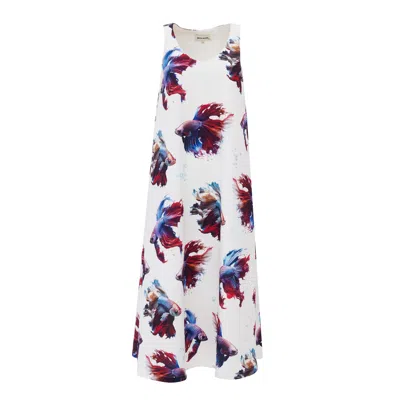 Julia Allert Women's Designer Fish Print A-line Crepe Dress White