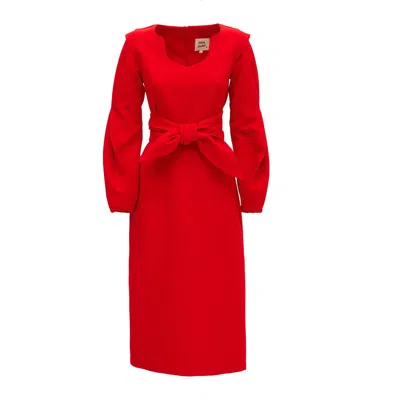 Julia Allert Women's Designer Fitted Midi Dress With Belt - Red