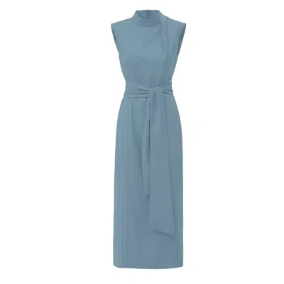 Julia Allert Women's Designer Long Dress With Mock Neck Solid Light Blue