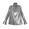 Julia Allert Women's Designer Longsleeve Blouse Metallic Silver In Silver