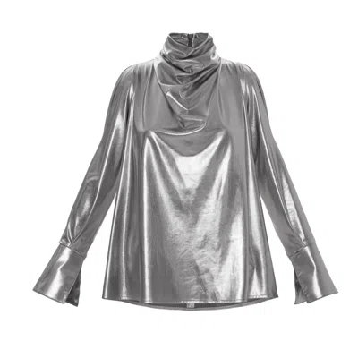 Julia Allert Women's Designer Longsleeve Blouse Metallic Silver