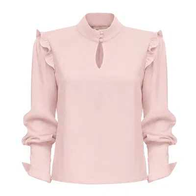 Julia Allert Women's Designer Satin Blouse With Bishop Sleeves And Stand Collar – Blush Pink