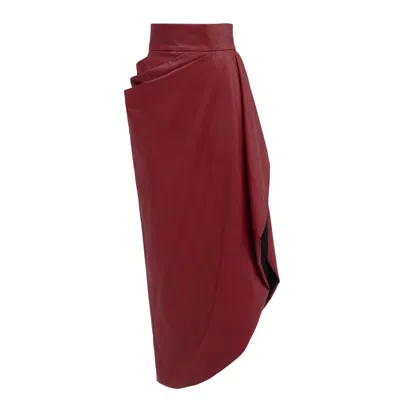 Julia Allert Women's Designer Soft Faux Leather Asymmetrical Midi Skirt Red