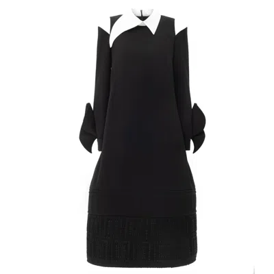 Julia Allert Women's Designer Trapeze Dress With Unique Detailing Black