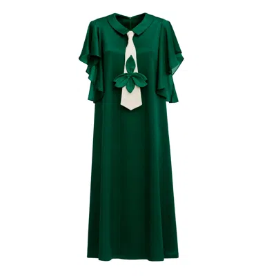 Julia Allert Women's Double-layer Satin Midi Dress With Tie Detail – Emerald Green