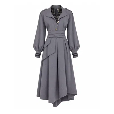 Julia Allert Women's Double-collar Belted A-line Midi Dress – Grey In Gray