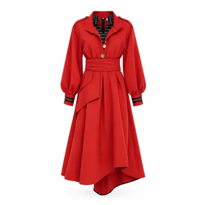 Julia Allert Women's Double-collar Belted A-line Midi Dress – Red