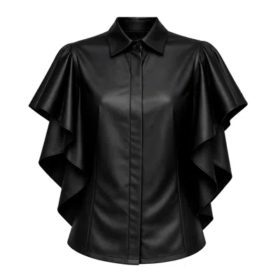 Julia Allert Women's Draped Faux Leather Shirt – Black