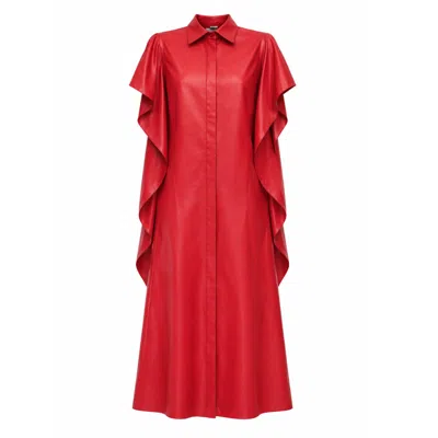 Julia Allert Women's Draped Faux Leather Shirt Dress – Red
