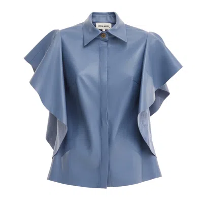 Julia Allert Women's Draped Faux Leather Shirt – Pale Blue