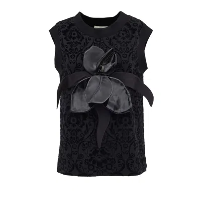 Julia Allert Women's Dressy Velvet Sleeveless Blouse With Decor Black