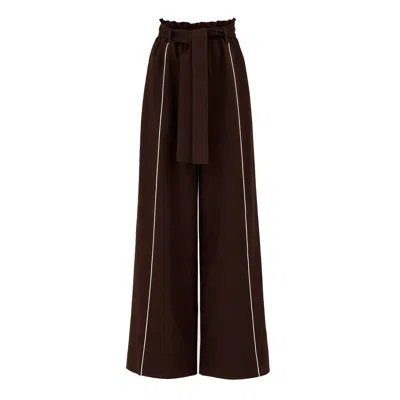 Julia Allert Women's Elastic High Waist Wide Leg Trousers - Brown