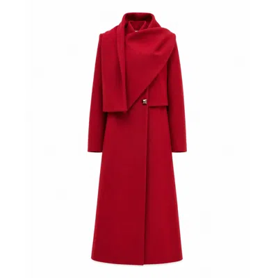Julia Allert Women's Elegant Long Draped Transformer Mid-season Coat – Red