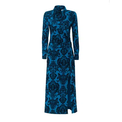 Julia Allert Women's Elegant Long-sleeve Dress With Velvet Pattern Blue