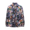 Julia Allert Women's Evening Band Collar Cupro Blouse – Abstract Print In Multi