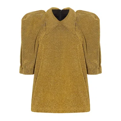 Julia Allert Women's Evening Metallic Knit Puff Sleeve Blouse - Gold