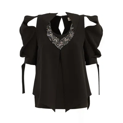 Julia Allert Women's Evening Open Shoulder Blouse Black