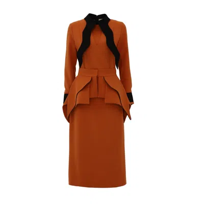Julia Allert Women's Yellow / Orange Evening Peplum Belted Dress Orange - Two-piece Set In Yellow/orange